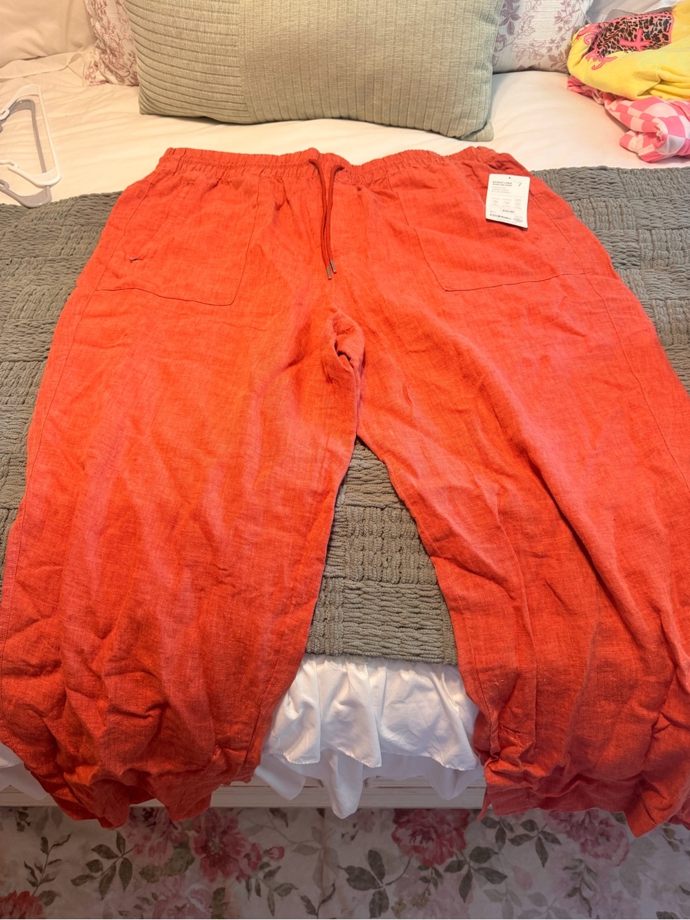 Athleta Wide-Leg Linen-Blend Drawstring Pants in Burnt Orange